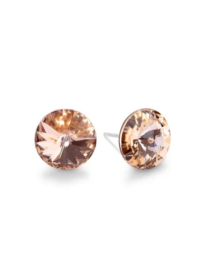 Seona Seona Ella 10mm Crystal Stud Earrings  – Hypoallergenic Stainless Steel Stud Earrings for Women, Elegant Crystal Rivoli Jewelry Earrings for Everyday and Special Occasions -  Light Peach